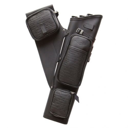 Neet NT-2300 Leather Target Quiver Black with Arrow Embossed Pockets Right Hand