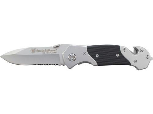 Smith & Wesson First Response Folding Knife 3.3 Partially Serrated Drop Point, Satin Blade, Steel Handle