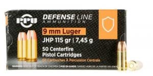 PPU Defense 9mm Luger 115 gr Jacketed Hollow Point (JHP) 50 Bx/ 20 Cs - PPD91