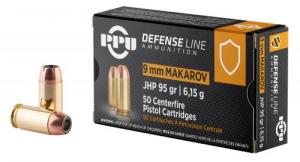 PPU Defense 9x18 Makarov 93 gr Jacketed Hollow Point (JHP) 50 Bx/ 20 Cs