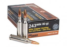 Sig Sauer Elite Copper Hunting 243 Win 80 gr Copper Hollow Point 20 Bx/ 10 Cs - E243H120 Sig Sauer Elite Copper Hunting 243 Win 80 gr Copper Hollow Point 20 Bx/ 10 Cs - E243H120