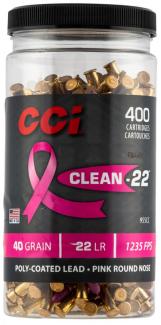 CCI Clean-22 22 LR 40 gr Lead Round Nose Poly-Coated 400 Bx/ 8 Cs (Pink) - 955CC