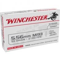 Winchester Full Metal Jacket 5.56x45mm NATO Ammo 55 gr 20 Round Box - WM193K