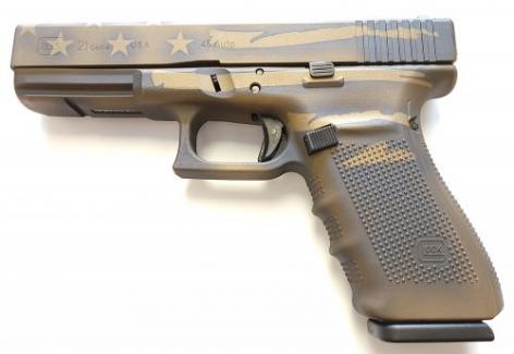 Glock G21 Gen4 45 ACP 4.61" 13+1 Overall Black/Coyote Battle Worn Flag Cerakote - UG2150204BBBWFLAG