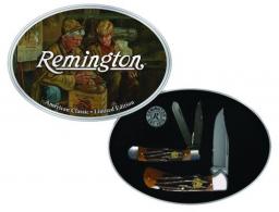 Remington Accessories American Classic Limited Edition Gift Tin Two 3.50" Folding Plain Stainless Steel Blade Coffee Brown