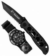 S&W SWXTMOPS2 S&W Extreme Ops Combo 3.18" Folding Plain Black 420 Stainless Steel Blade, Black Handle, Watch w/Compass - 734
