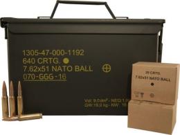 GGG 7.62x51 308 147 gr FMJ M80 Nato Ball 640 rounds Sealed M2A1 Can - GGG76251