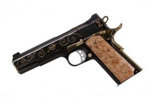 KIMBER, 1911, 38 SUPER, 5" BLACK DELUXE, SCROLL WORK GOLD ROPE INLAY 1 OF 200 - 5" Barrel, 8+1 Rounds - CNCBLKCLASS38