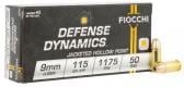 Fiocchi Pistol Shooting Dynamics Hollow Point 9mm Ammo 50 Round Box - 9APHP
