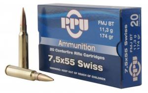 PPU Metric Rifle 7.5x55mm Swiss 174 gr Full Metal Case (FMC) 20 Bx/ 10 Cs - PP7SF