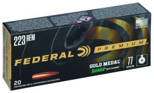 Main product image for Federal Premium Gold Medal Sierra MatchKing Boat Tail Hollow Point 223 Remington Ammo 77 gr 20 Round Box