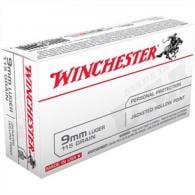 Winchester Jacketed Hollow Point 9mm Ammo 115 gr 50 Round Box - USA9JHP