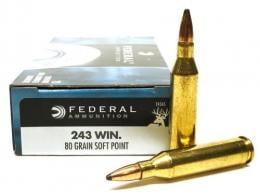 Federal Power-Shok Soft Point 20RD 80gr 243 Winchester - 243AS