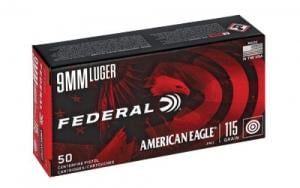 Federal American Eagle Full Metal Jacket 9mm Ammo 115 gr 50 Round Box - AE9DP
