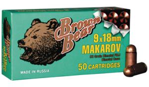 Brown Bear Pistol Ammunition 9x18 Makarov 95 Grain Full Metal Ja