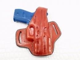 Brown / Right FN FNS-9 9mm OWB Thumb Break Right Hand Leather Belt Holster - 42862186594460
