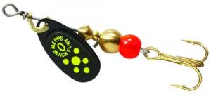 Mepps Black Fury In-Line Spinner, 1/12 oz, Plain Treble Hook, Black with Chartreuse Dots - BF0 CH