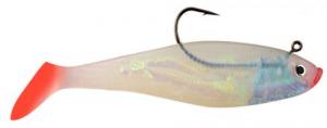 Image and Description  Sea Striker 3" Rigged Swim Shad 5 Pack Pearl Shad/Pink Back/Red Tail - SSWMSHD3-06