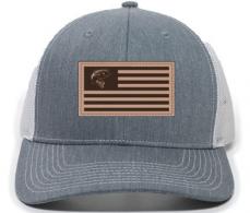 Outdoor Cap Style Leather Patch Bass Flag Logo, Heathered Grey, White - BRCBASS24