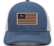 Outdoor Cap Style Leather Patch Marlin Flag Logo, Slate, White - BRCMARL37