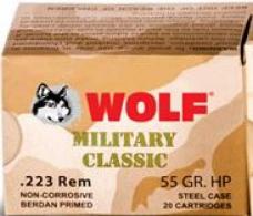 Wolf Military Classic Ammo 223 Remington 55gr Full Metal Jacket 20 Round Box - WOMC22355FMJ