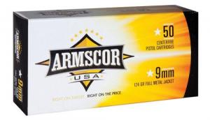 Armscor 9mm   124gr FMJ Copper jkt  50rd - 50282