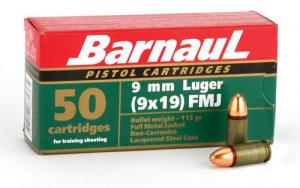 BARNAUL 9mm 115gr FMJ Lacq  500/Rd - BRN9mmLugerLACFMJ115