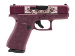 Glock 43x Custom MOS Engraved "Glock and Roses Black Cherry Frame" 9mm, 3.41" barrel, 10 Rounds - PX4350201FRMOSBCP