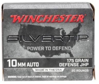 Winchester Ammo W10MMST Super X Defense 10mm Auto 175 gr Silvertip Jacket Hollow Point 20 Per Box/ 10 Cs - W10MMST
