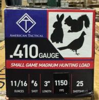 ATI  Small Game  410ga  3" 11/16oz  #6 shot 1150fps  25 Round box - ATIAC41036