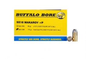 Buffalo Bore Personal Defense Flat Nose 9mmX18mm Makarov Ammo 20 Round Box - 34B/20