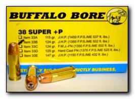 Buffalo Bore Ammunition 33B/20 Pistol 38 Super +P 124 gr Jacketed Hollow Point (JHP) 20 Bx/ 12 Cs - 33B/20